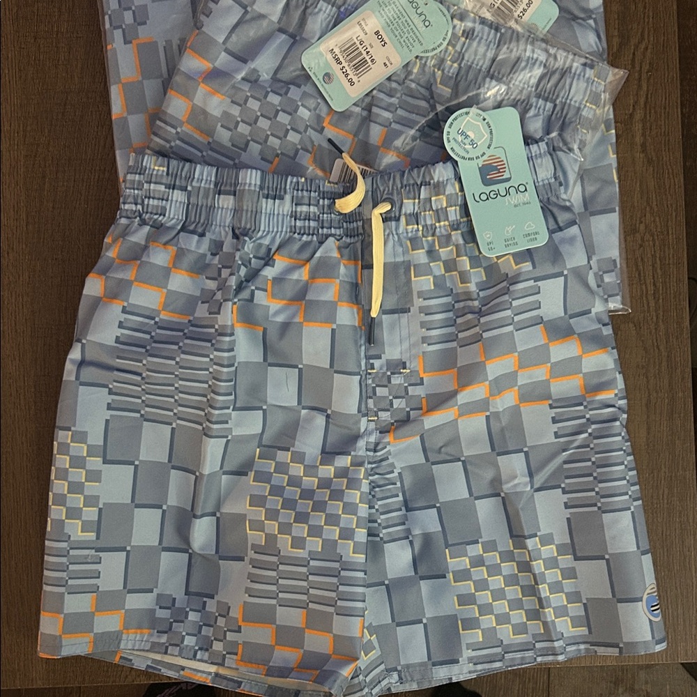 Kids Swim Trunks - Blue and Orange